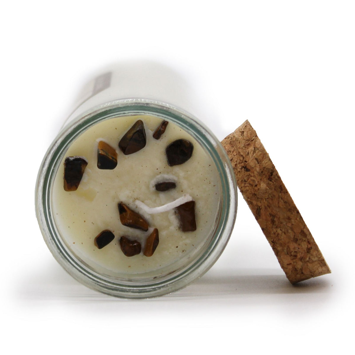 Tiger Eye gemstone soy wax candle with cinnamon fragrance