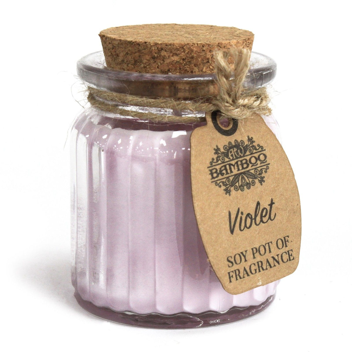 Soy wax fragrance candle in glass jar with cork lid