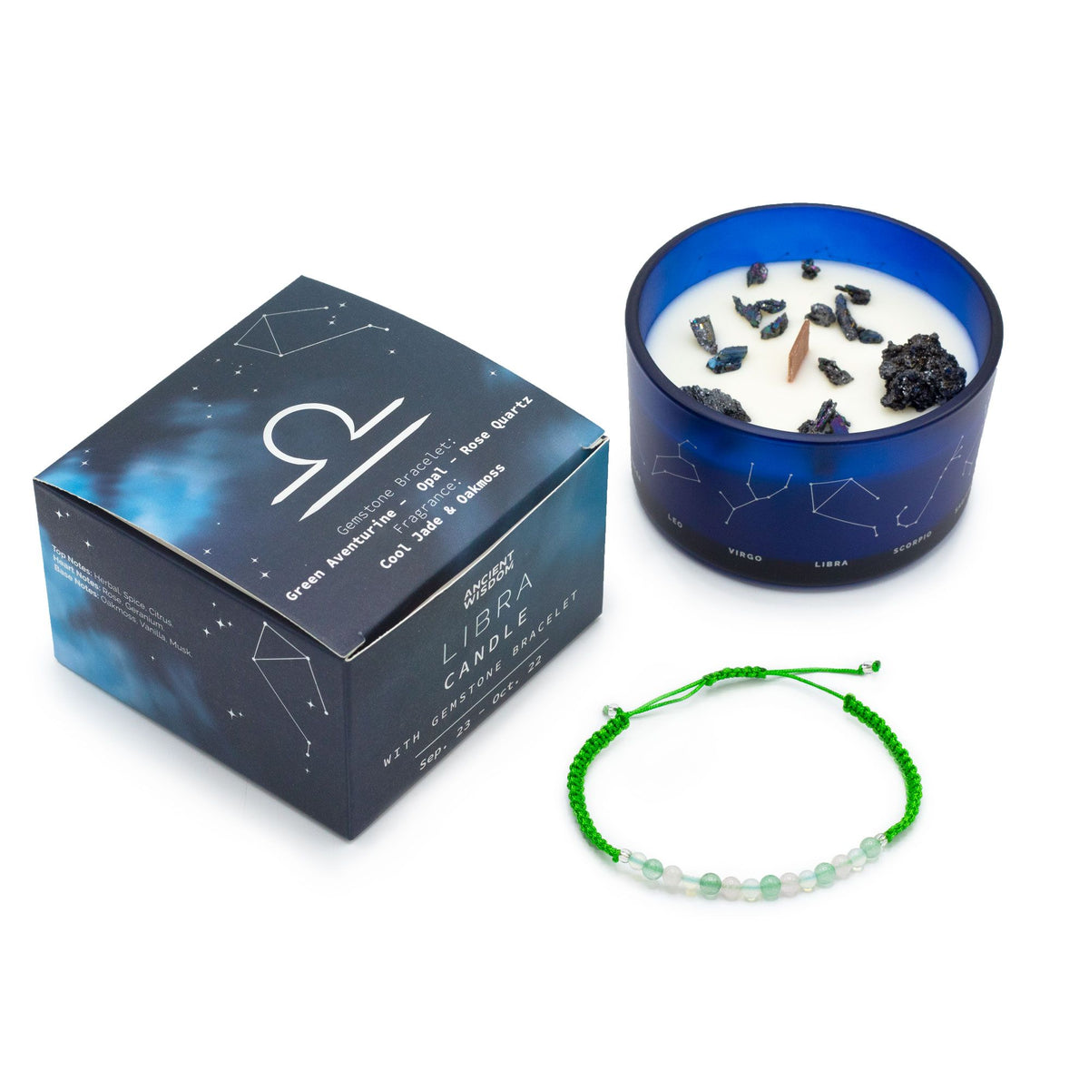 Libra Zodiac Gemstone Candle & Bracelet Set