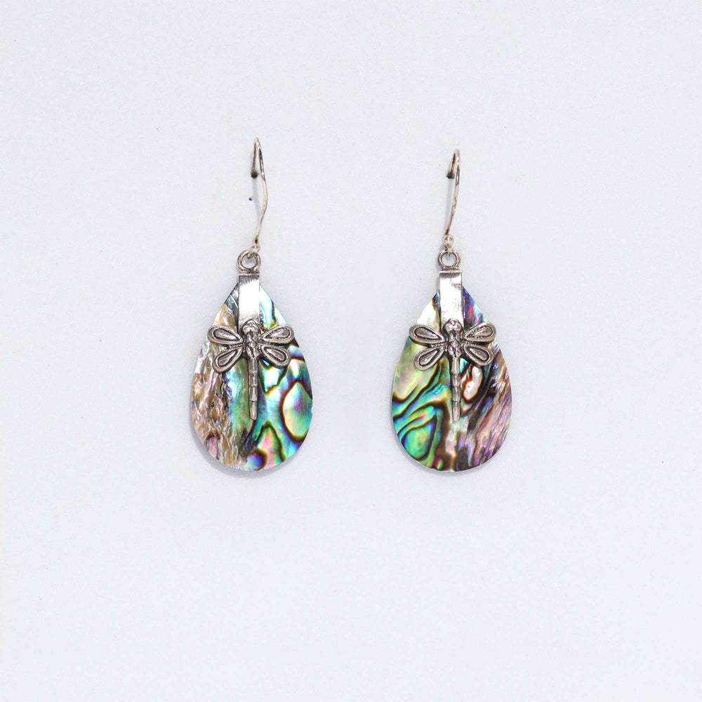 Shell & Silver Earrings – Dragonflies – Abalone