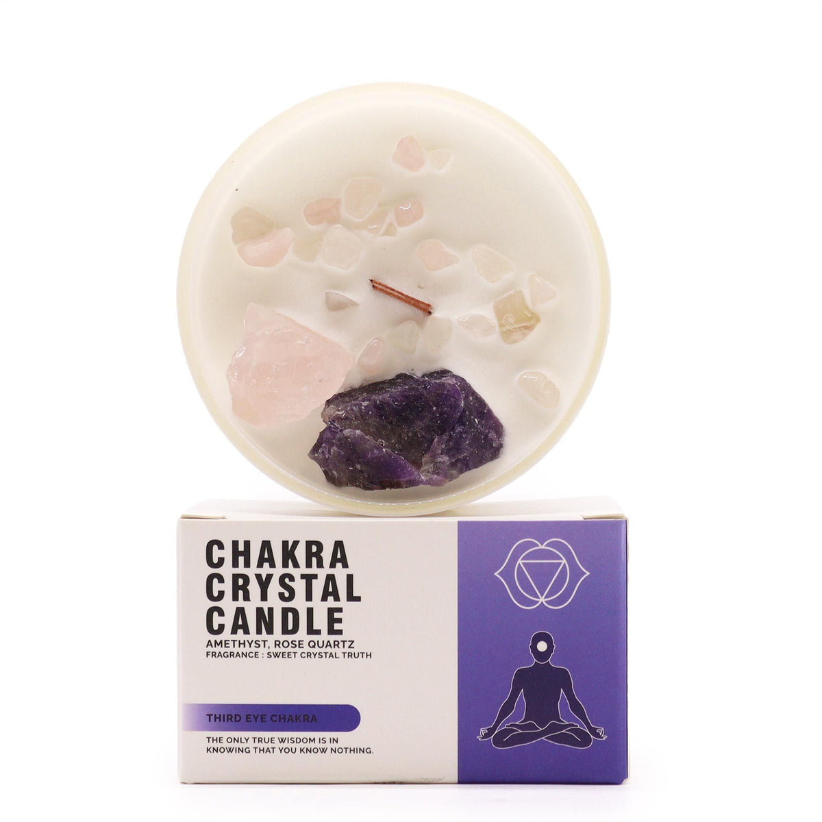 Third Eye Chakra Gemstone Candle – Amethyst & Rose Quartz