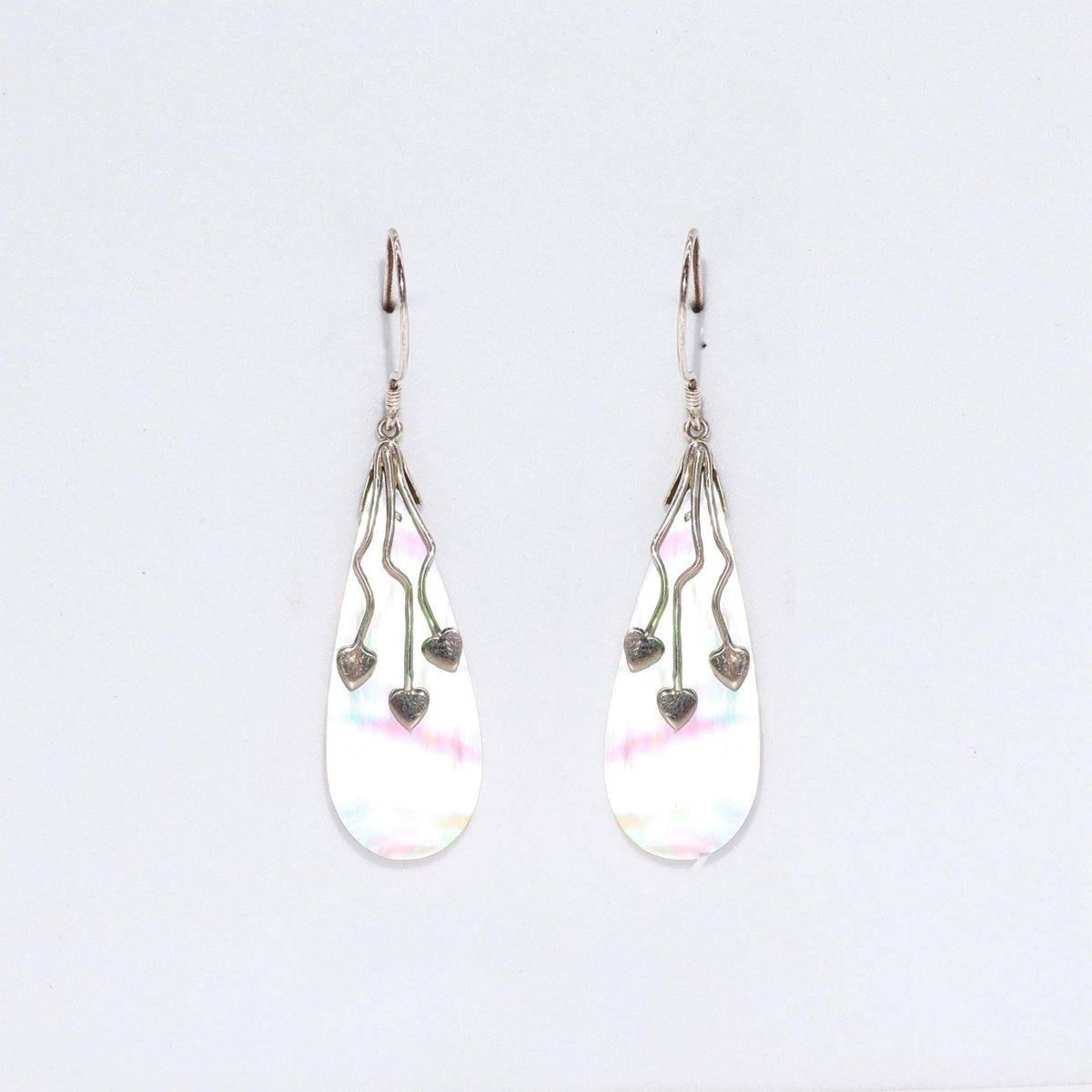 Shell & Silver Earrings – Three Hearts – MOP