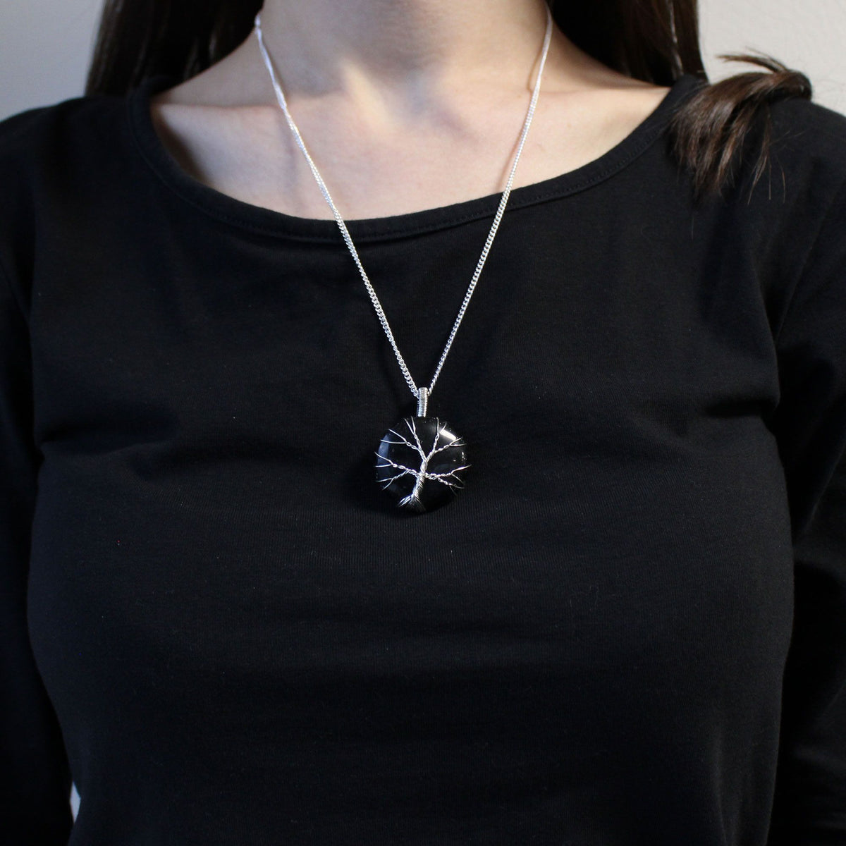Tree of Life Gemstone Necklace – Black Onyx
