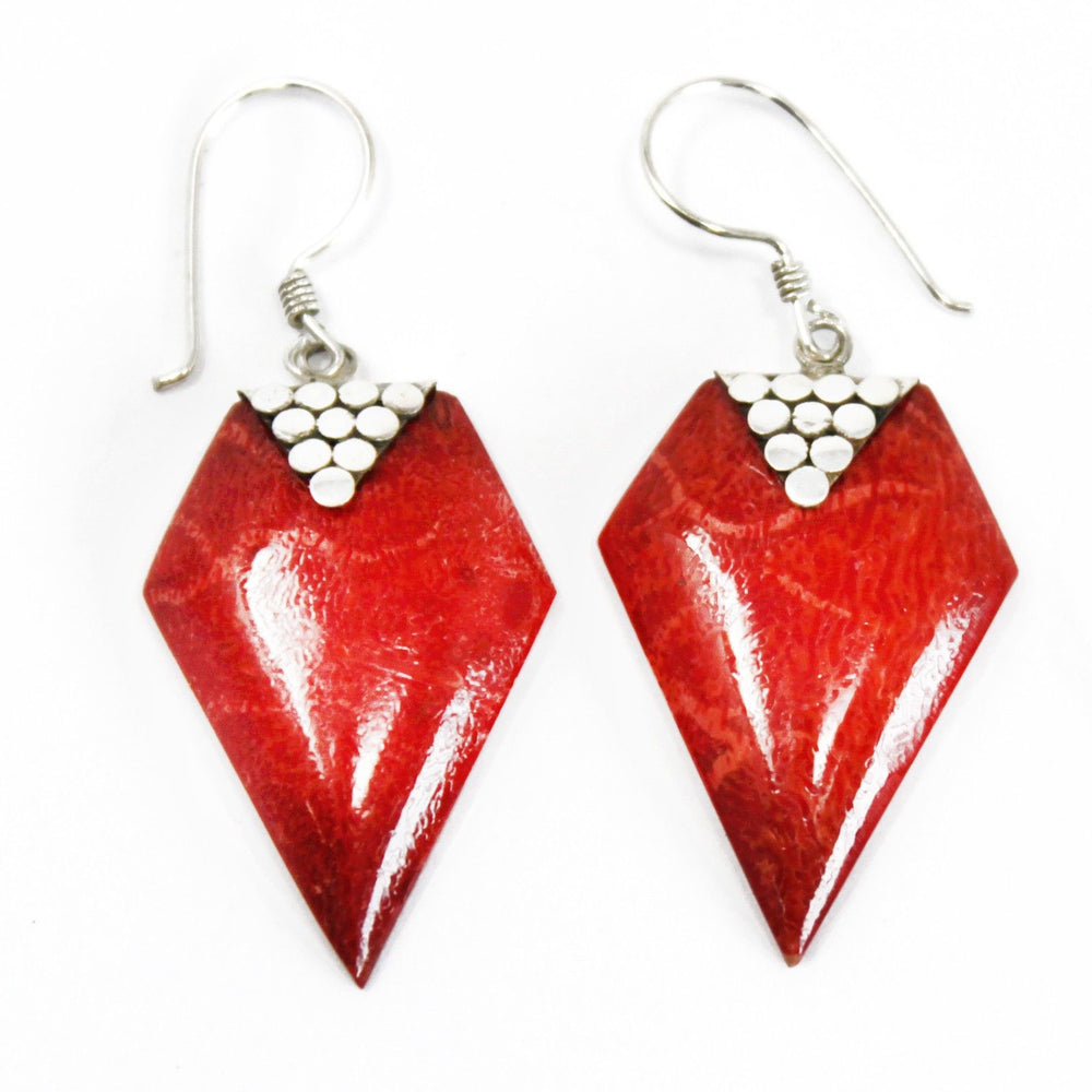 Red Coral 925 Silver Earrings — Drop