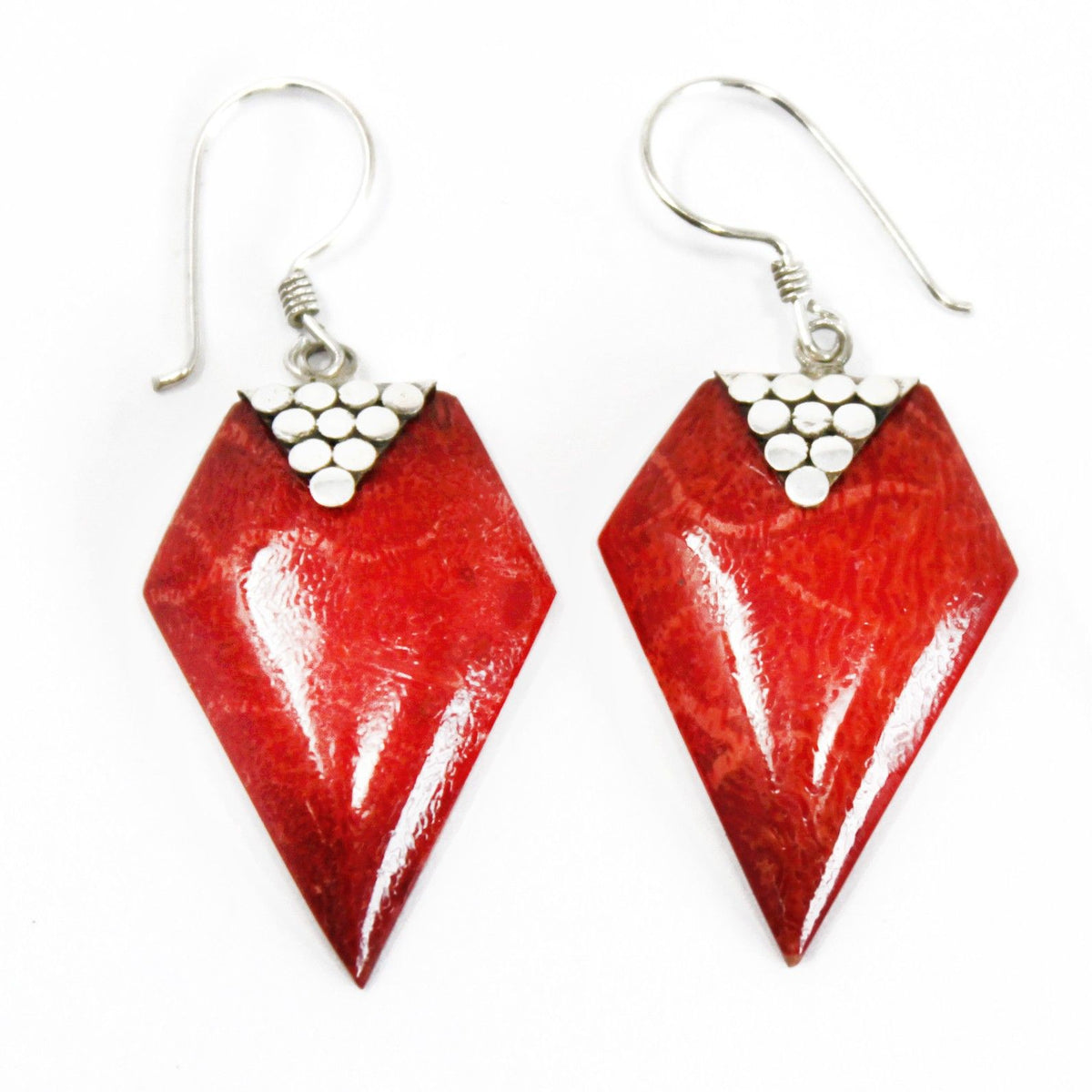 Red Coral 925 Silver Earrings — Drop