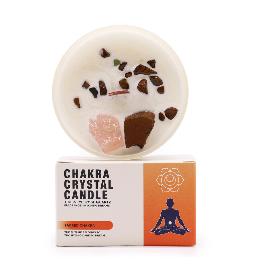 Sacral Chakra Gemstone Candle – Tiger Eye & Rose Quartz