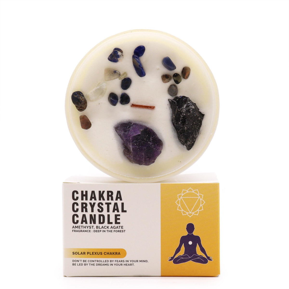 Solar Plexus Chakra Gemstone Candle – Amethyst & Black Agate