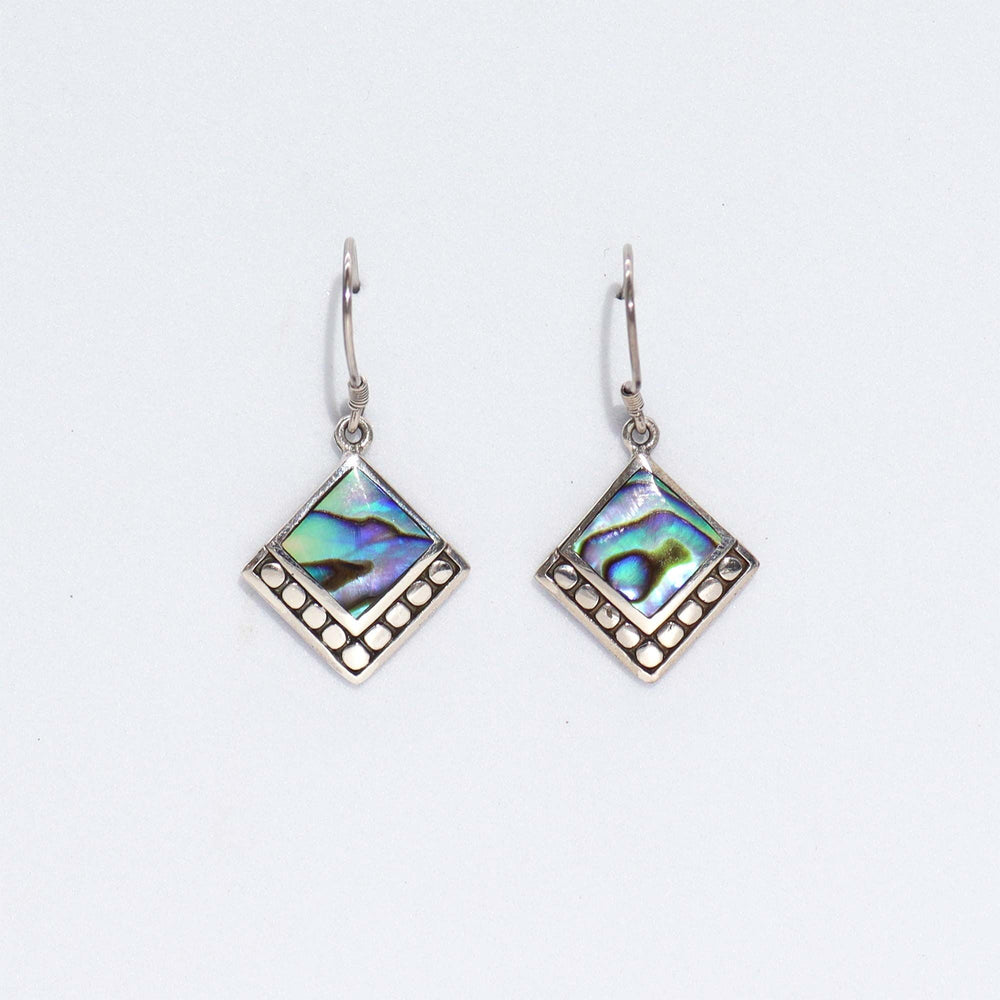 Shell & Silver Earrings – Square Dots – Abalone