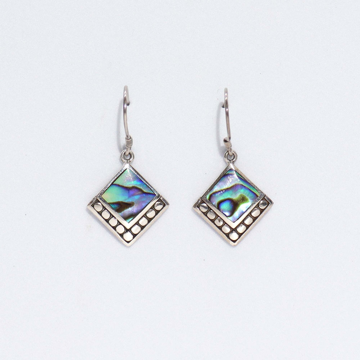 Shell & Silver Earrings – Square Dots – Abalone