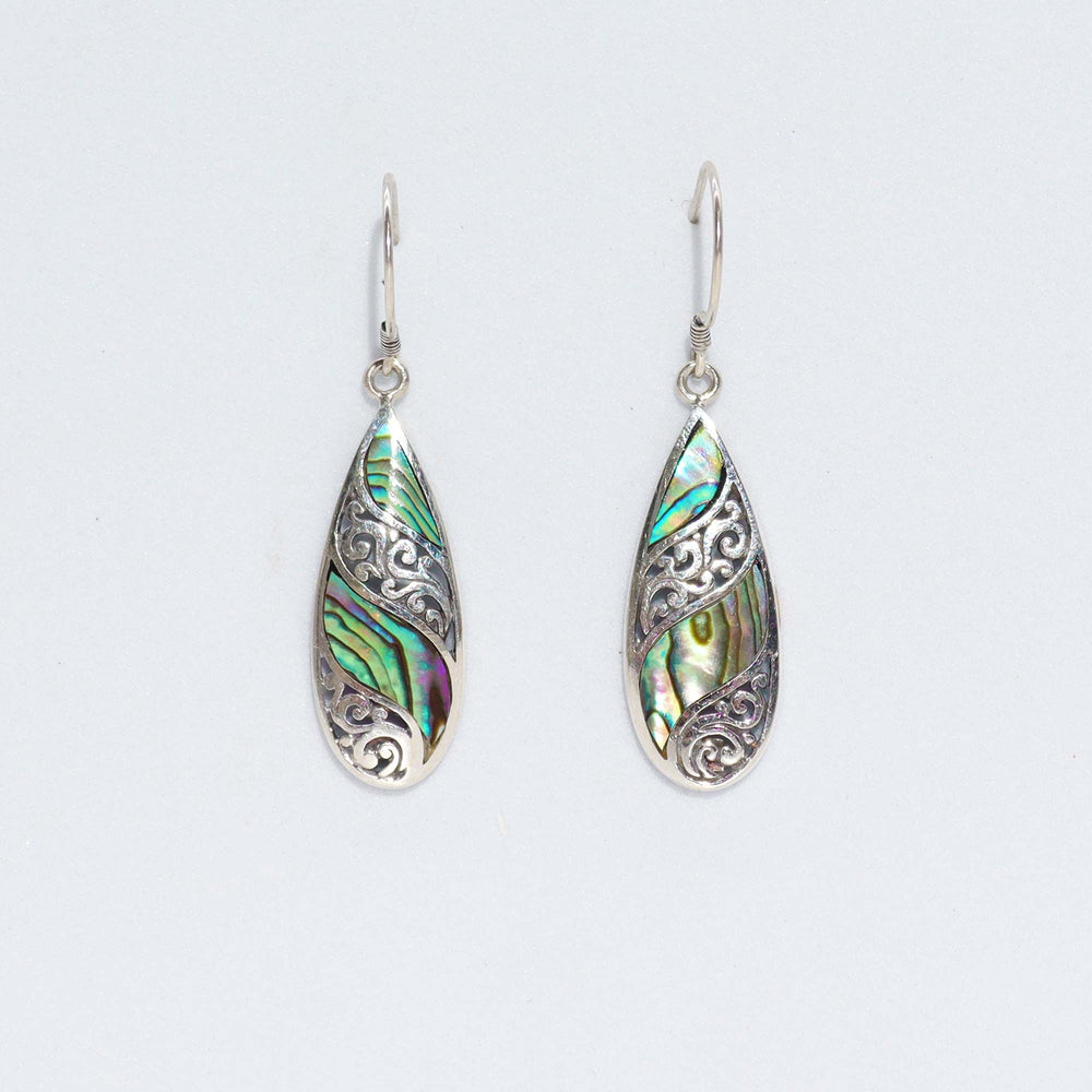 Shell & Silver Earrings – Long Teardrop – Abalone