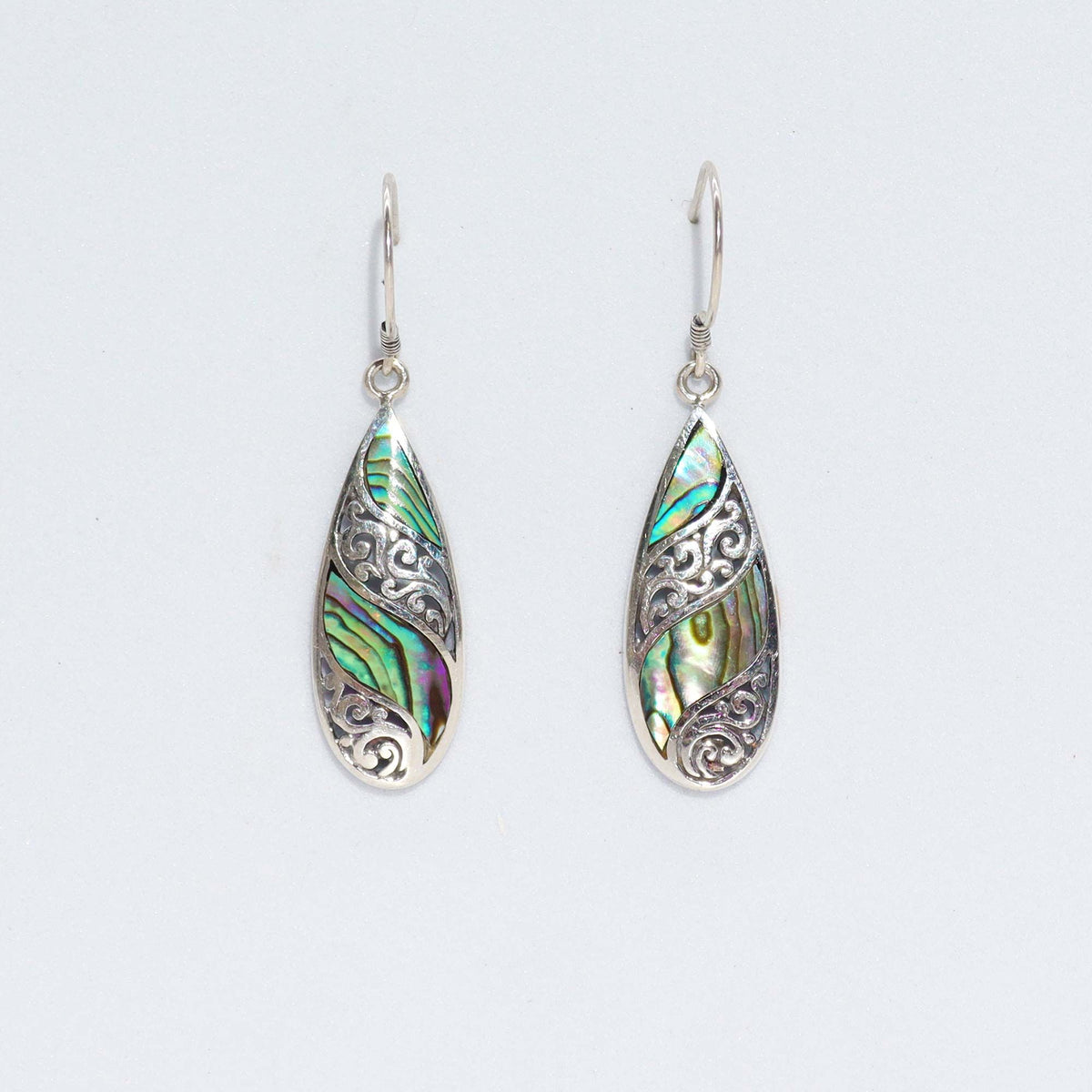Shell & Silver Earrings – Long Teardrop – Abalone