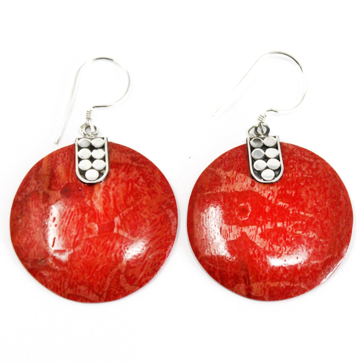 Red Coral 925 Silver Earrings — Circle