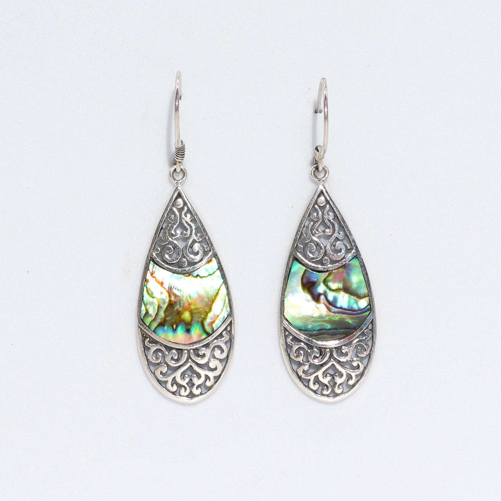Shell & Silver Earrings – Teardrop Oval – Abalone